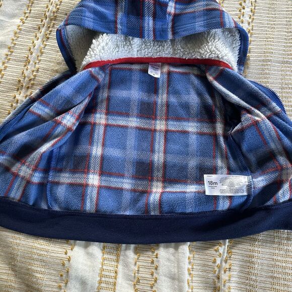 Carter’s Boy’s 18 Months Blue and Red Plaid Fleece Hooded Jacket - Picture 3 of 5